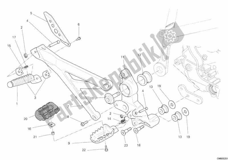 All parts for the Footrests, Right of the Ducati Hypermotard 1100 EVO USA 2011